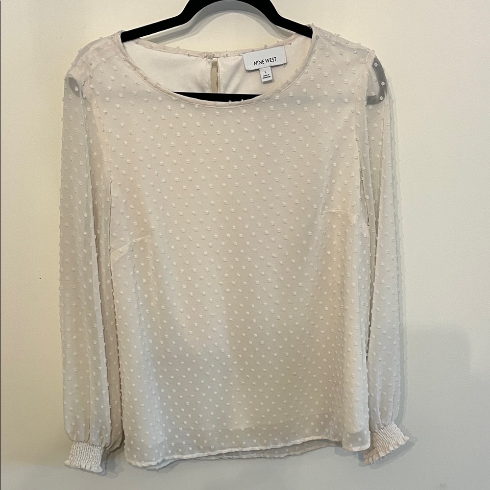 Nine West Cream Polka Dot Blouse